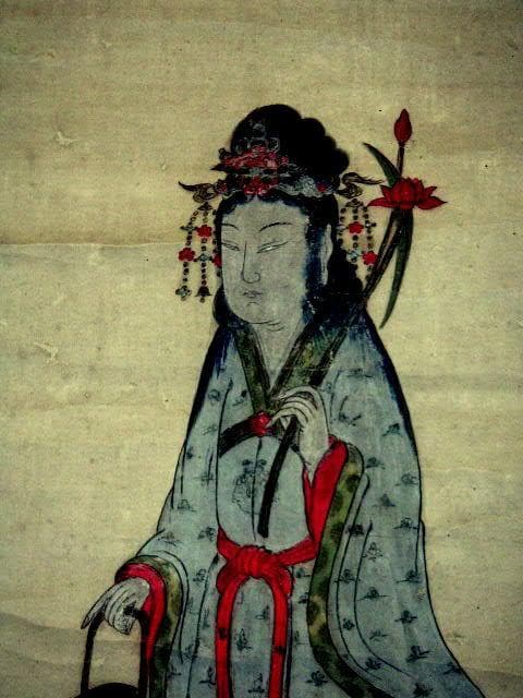 ♥掛軸　 唐土佛法中興　魚籃　観音像　人物　　掛け軸　観音様　骨董品