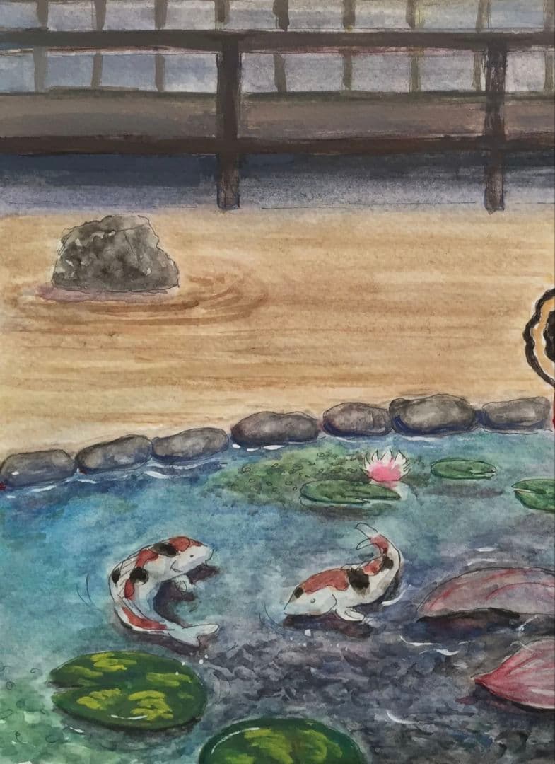 『人魚』ガッシュ　水彩画　原画　オリジナル　手描き　一点物