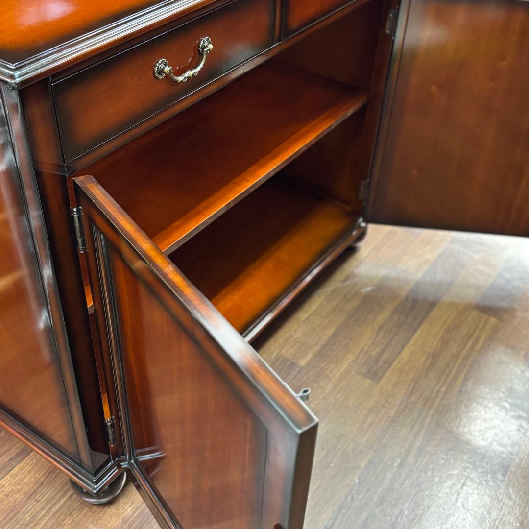 マホガニー材 高級 アンティーク調 木製キャビネット ダークブラウン 開梱設置付