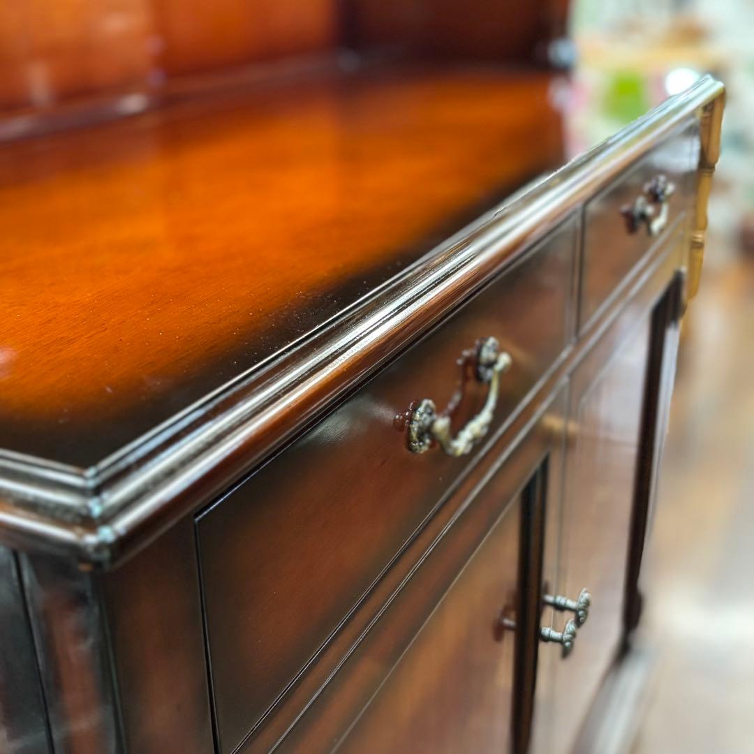 マホガニー材 高級 アンティーク調 木製キャビネット ダークブラウン 開梱設置付