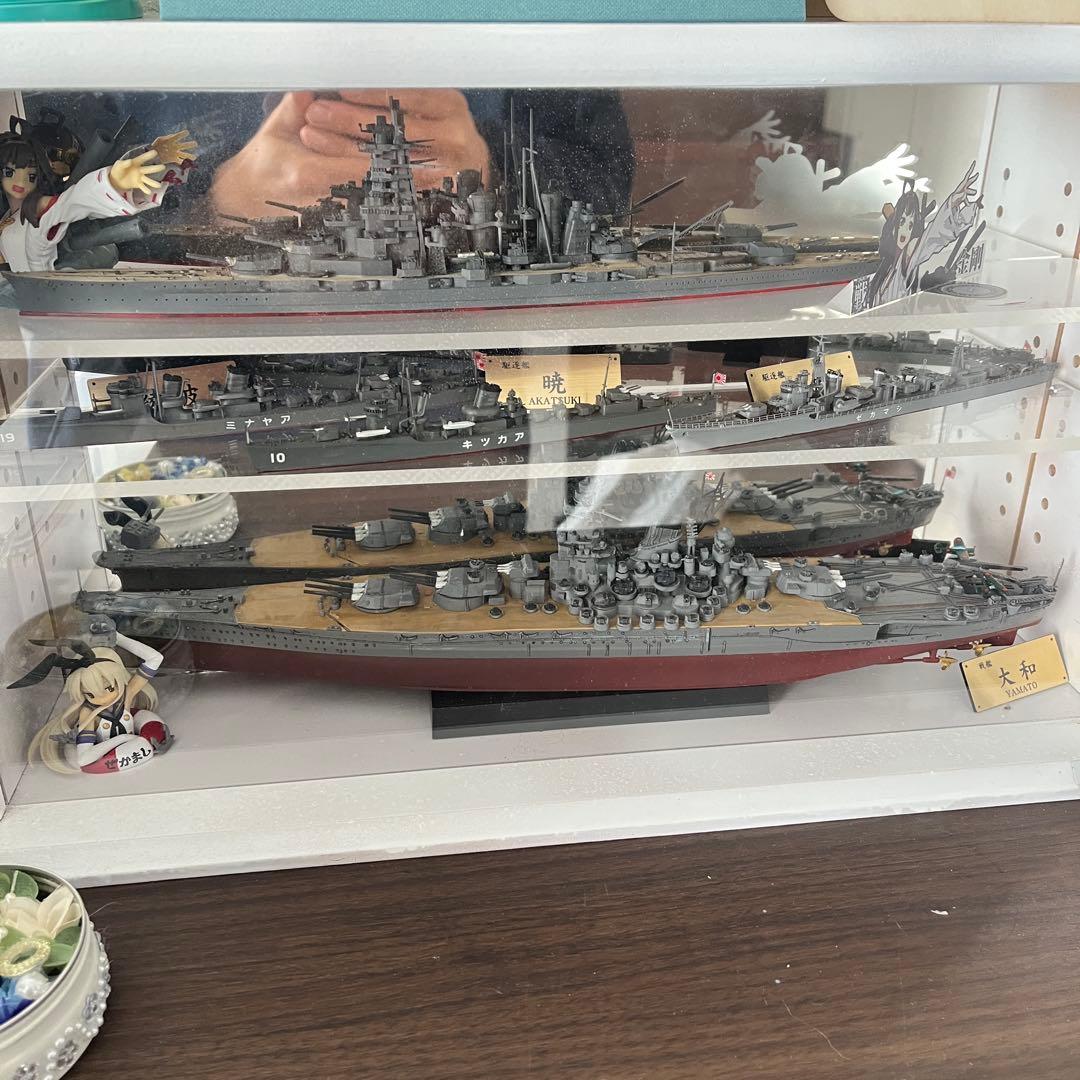 艦船模型完成品　木製ケース鏡付き