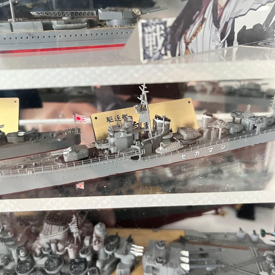 艦船模型完成品　木製ケース鏡付き