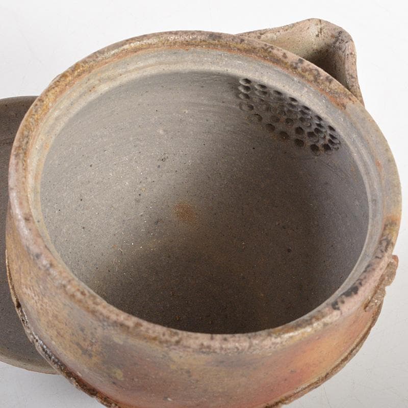 煎茶道具　備前焼　明光窯　蟹摘蓮葉　宝瓶　急須　共箱　D　R6073