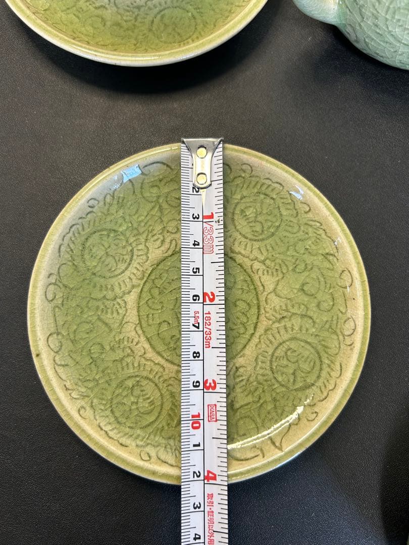 未使用保管品青磁タイセラドン焼きセット　旧家蔵出し、掘出し物、お茶、コーヒー