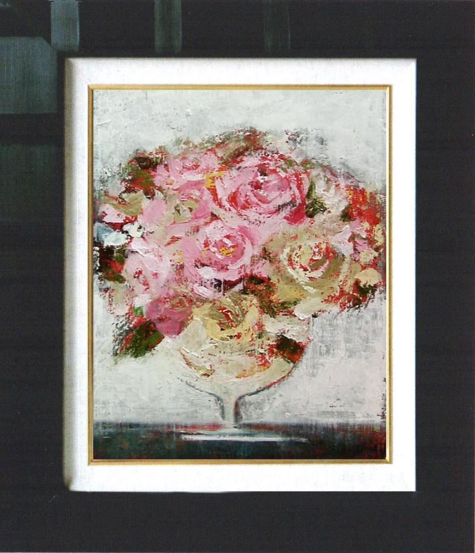 油絵 菅家令子 絵 絵画 インテリア 額付(白) uF6-113102 花 ばら
