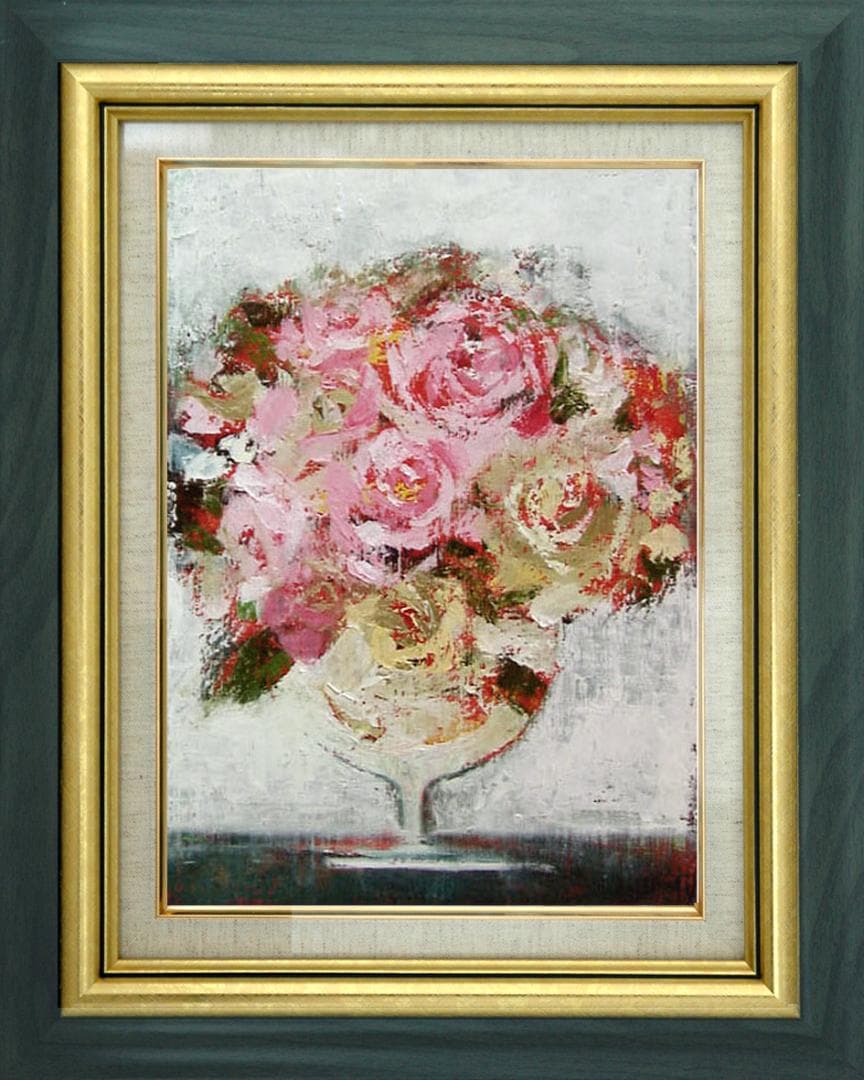 油絵 菅家令子 絵 絵画 インテリア 額付(白) uF6-113102 花 ばら