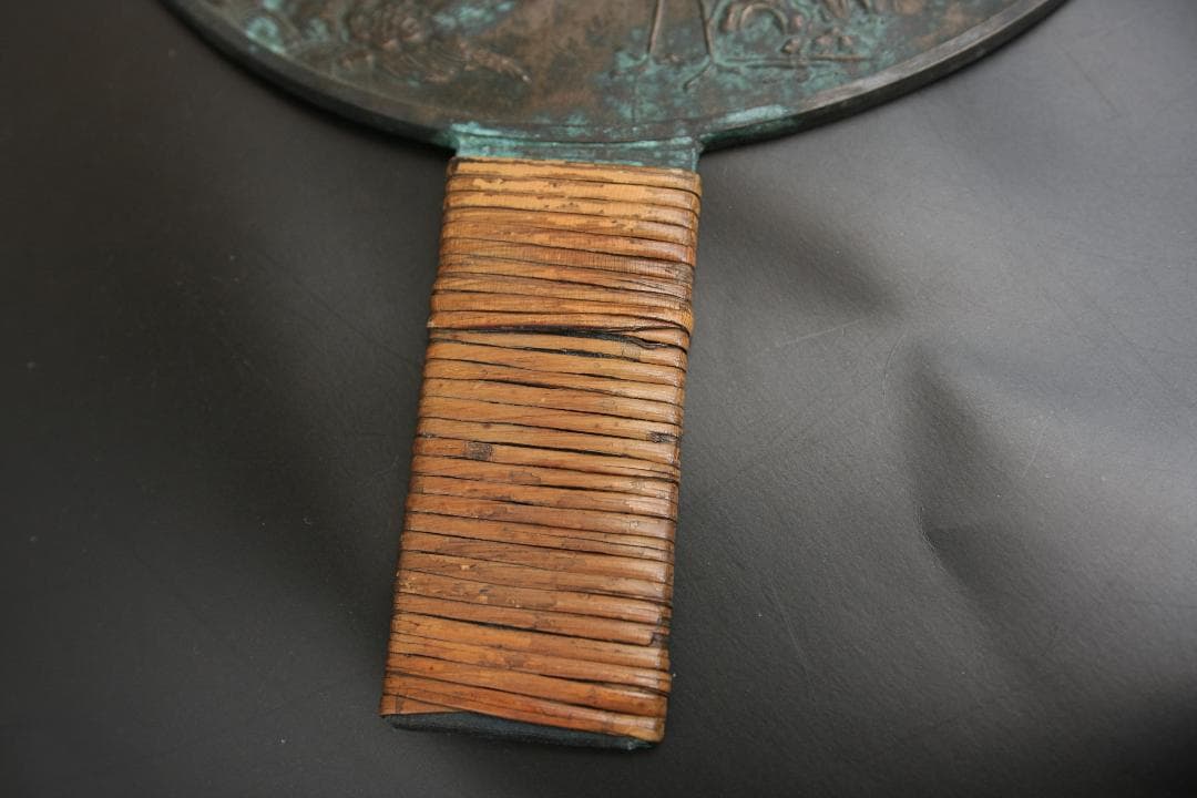 大きめ古銅鏡　910g　青銅鏡　中原攝津森光重作　和鏡　江戸期