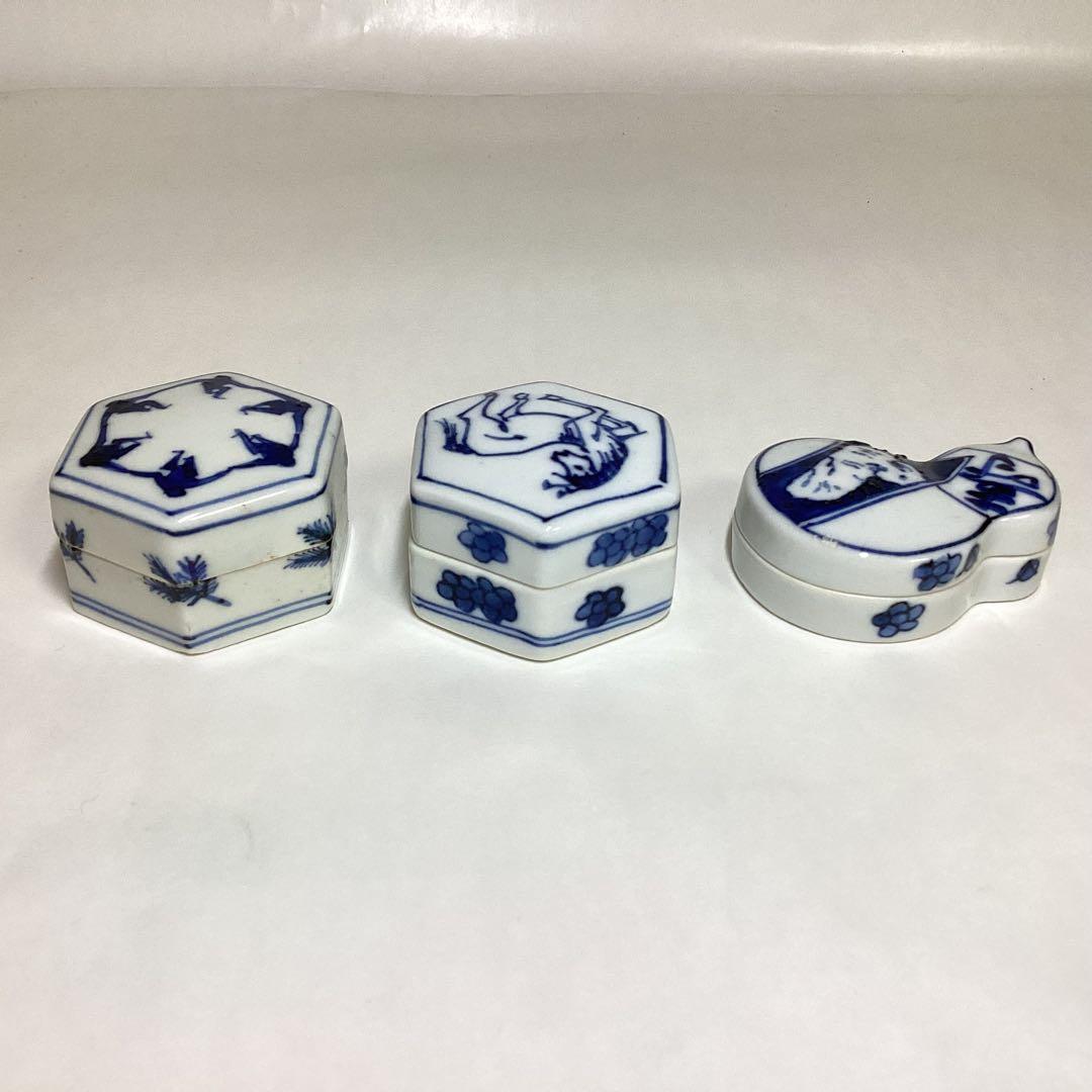 香合 染付 西村徳泉 3個セット 紙箱入 茶道具 古物品