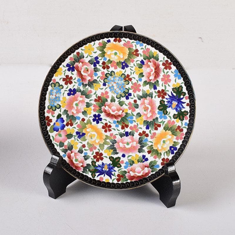 七宝焼　京七宝　錦雲軒　稲葉造　万華友禅文　飾皿　皿立付　共箱　V　R8029