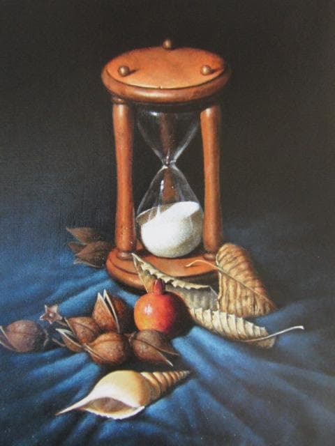 前田俊幸、【砂時計と木の実】、希少な額装用画集画、新品高級額 額装付