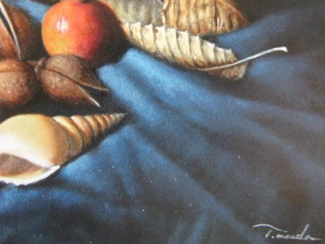 前田俊幸、【砂時計と木の実】、希少な額装用画集画、新品高級額 額装付