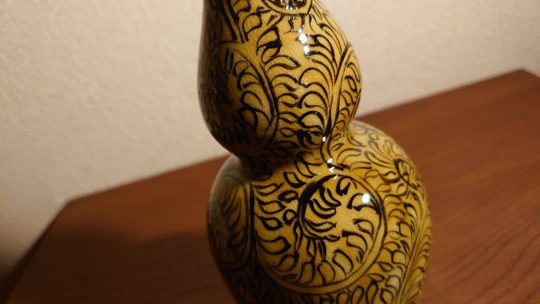 古九谷　九谷焼　徳利　花入　蔵出し　江戸期　角福　黄釉　１客