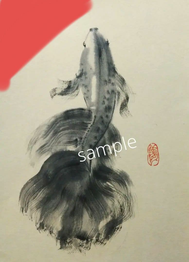 肉筆原画　ベタ　魚　熱帯魚　墨絵　ドローイング