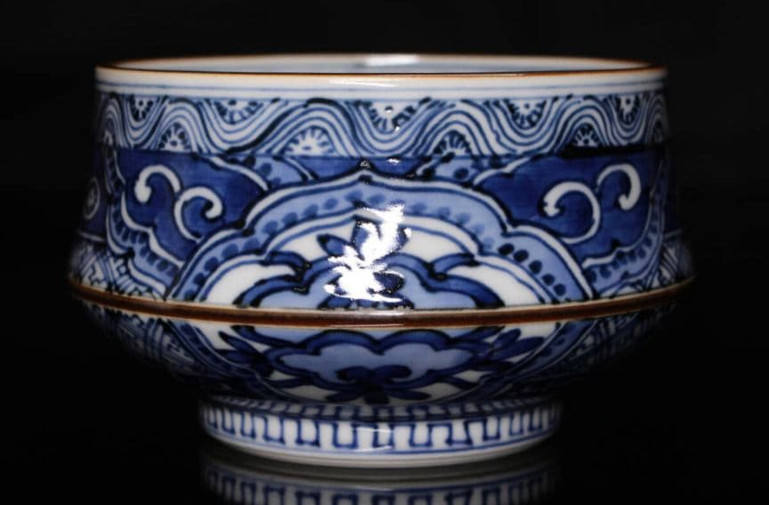 祥瑞洲浜茶碗　写　平安吉兆 呉須祥瑞 染付 茶碗 共箱 茶道具　明時代　景徳鎮窯