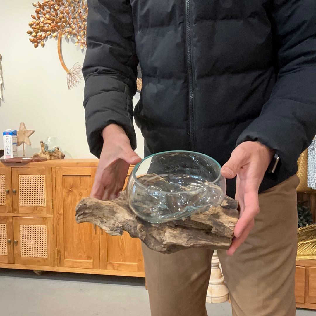 バリ島流木ガラス　w25×d17×h10cm 水槽　アクアリウムメダカ水槽810