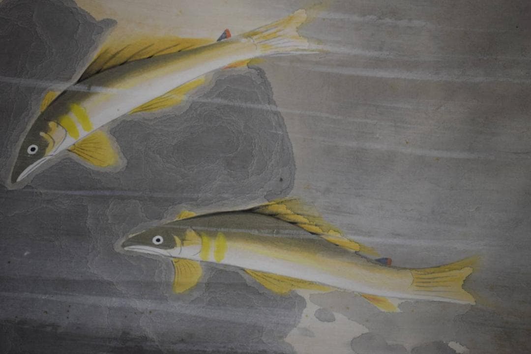 真作/宮尾寿人/鮎図/山水/布袋屋掛軸HK-71