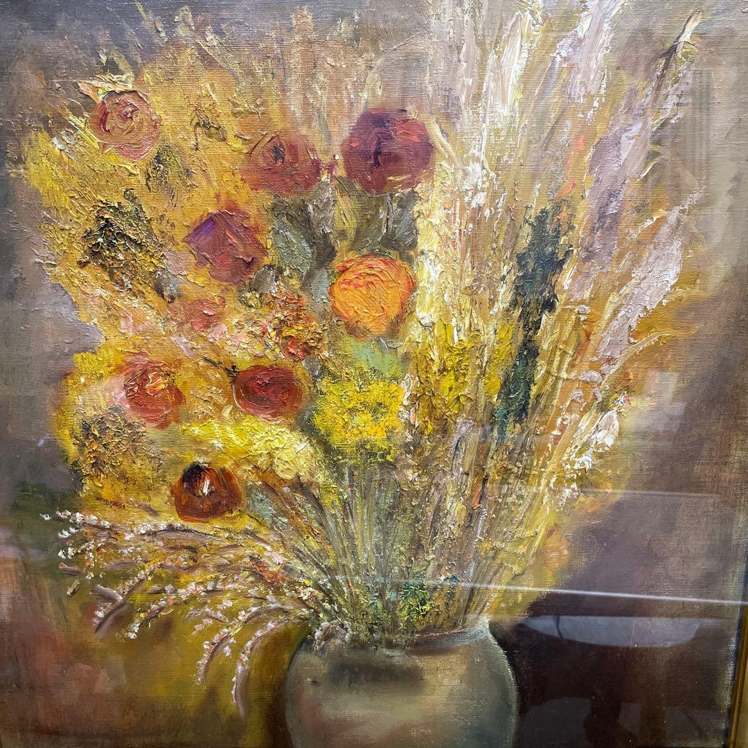 H. Machimoto 油彩画 花瓶の花 QW4452