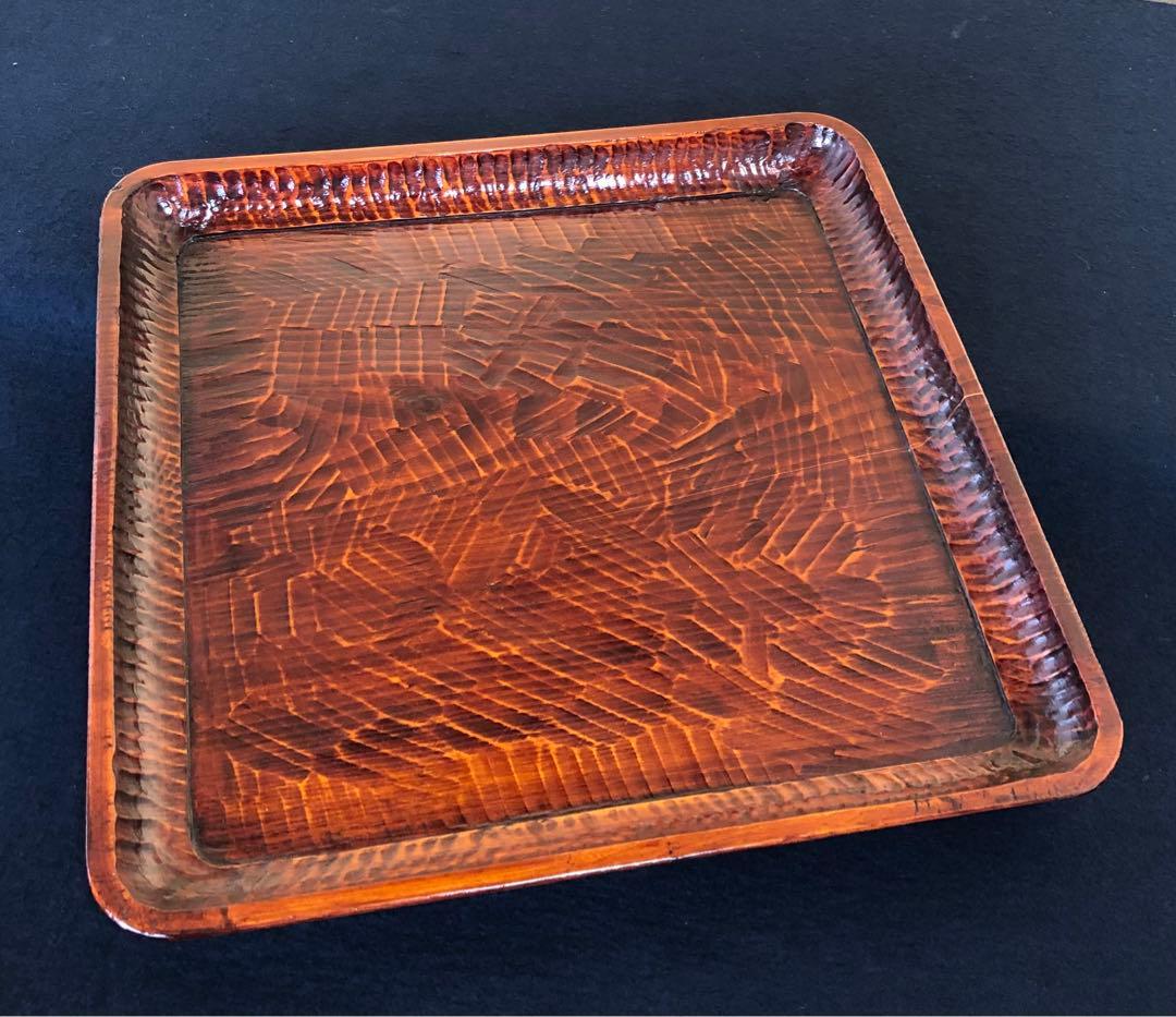 割引❣️《レ》伝統工芸 讃岐彫 四方膳10客 讃岐盆 銘々膳 木箱251024い6