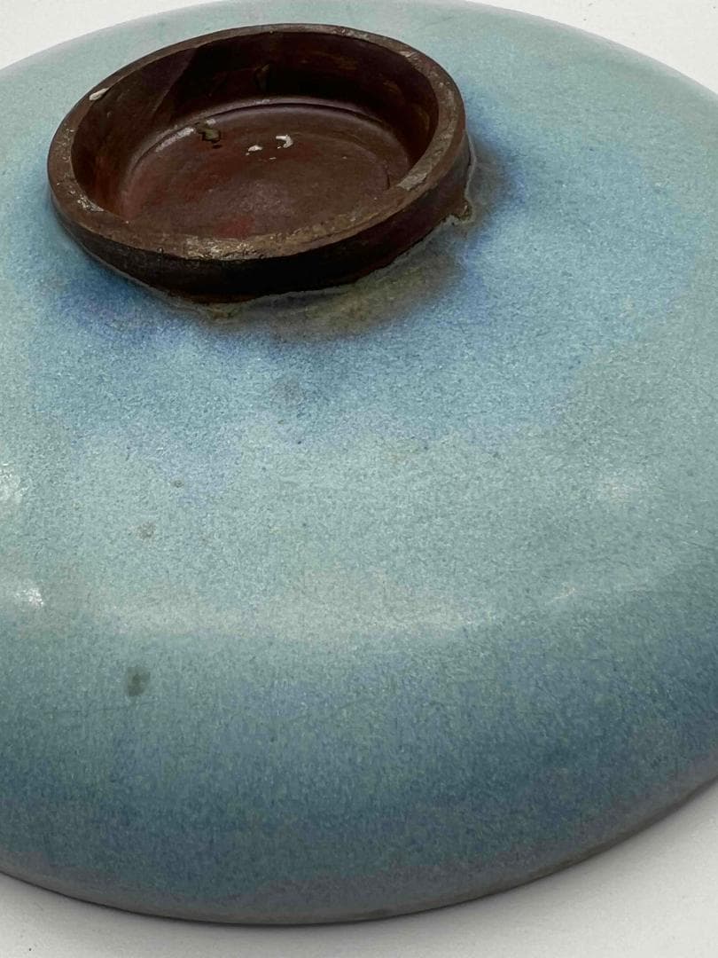 宋時代　青磁 鈞窯青釉飛紫紅斑盤　【旧家蔵出し】　窯変釉　辰砂皿(E-93)