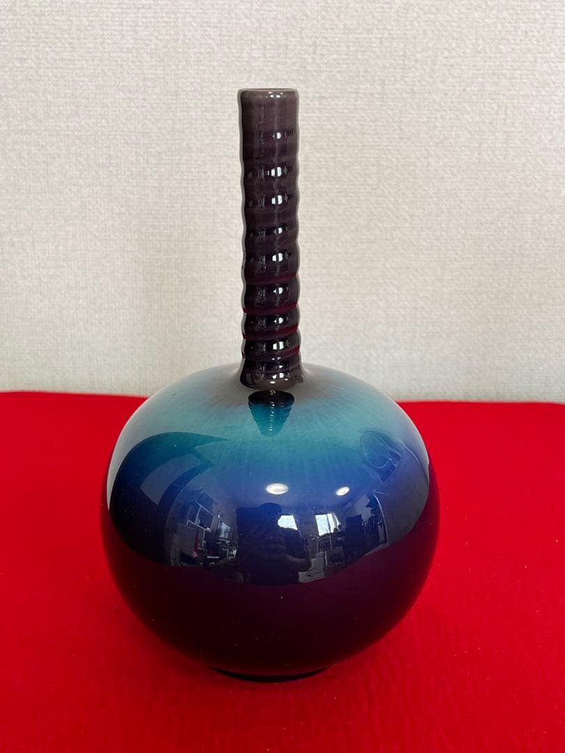 人間国宝 柳雨軒 三代 徳田八十吉  彩釉 花入 管理T187 共箱 陶歴