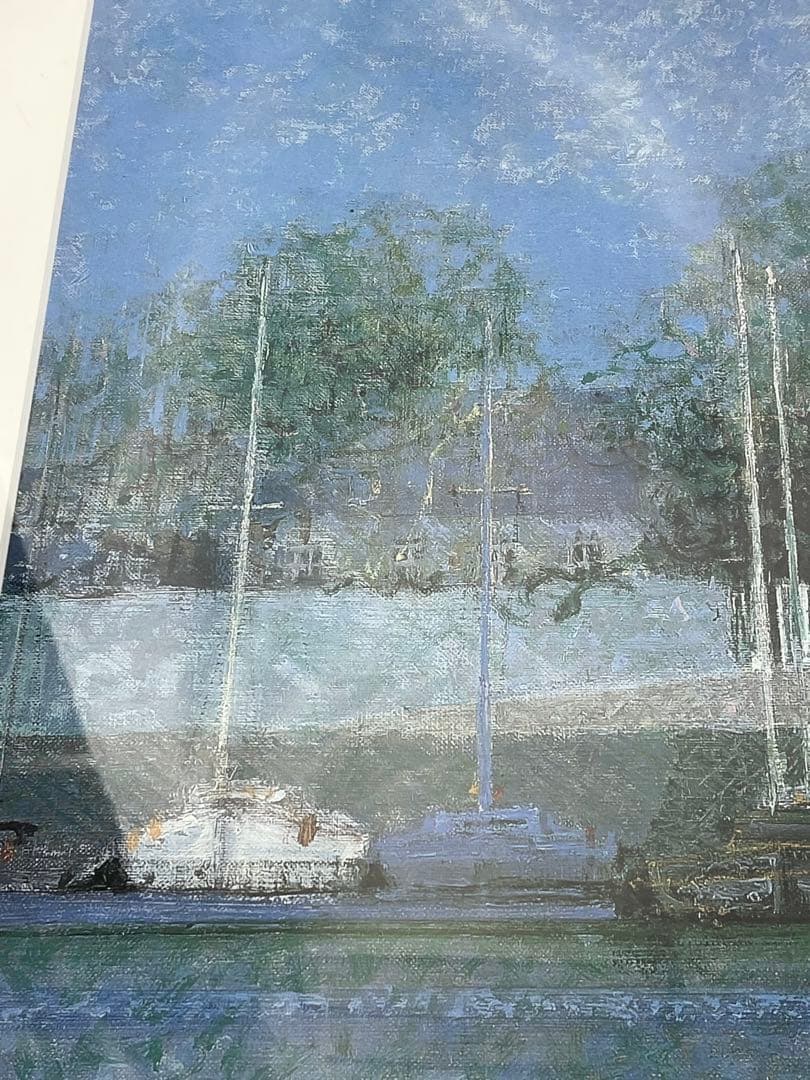 額入り85.0cm壁掛け アンドレ・ブーリエ 村の海岸 （印刷画） 1153