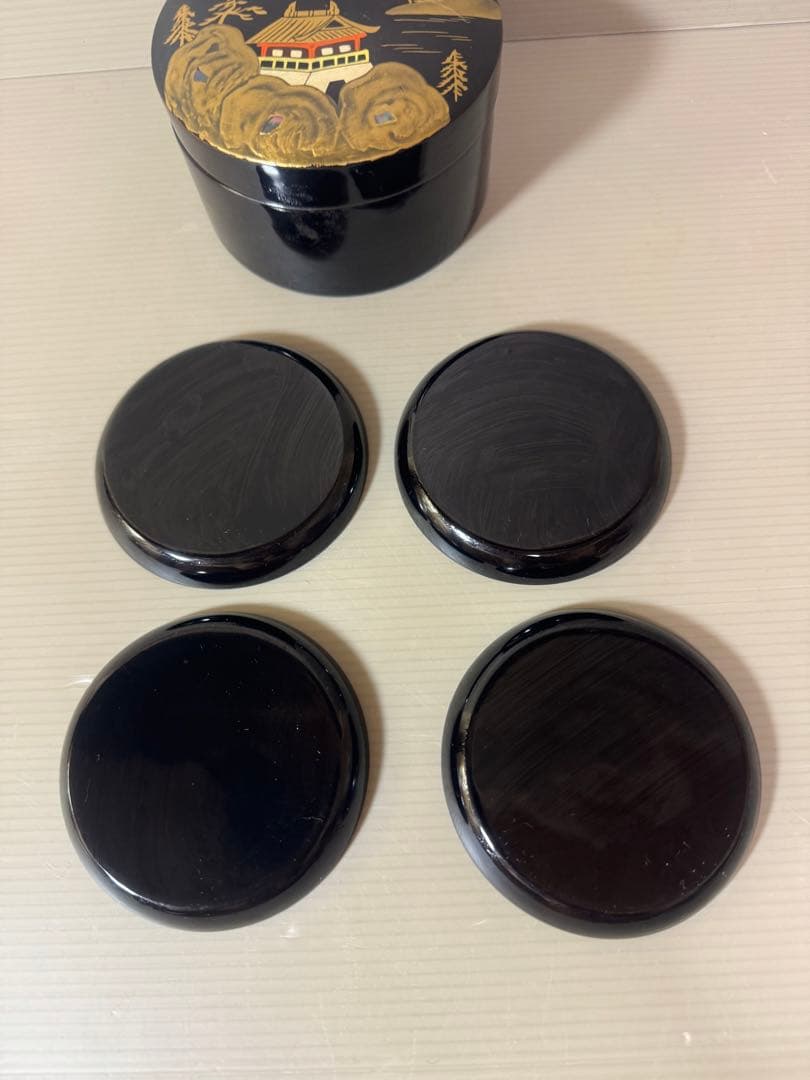 2766 漆器　金蒔絵　棗1客　皿4客