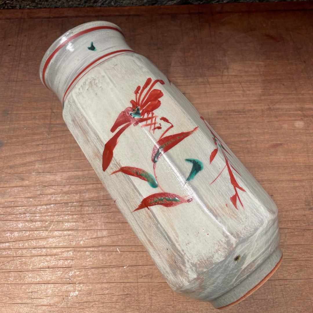 鈴木爽司 色絵花紋 壷 師:人間国宝 富本憲吉 共箱 花器 花入 花生 花瓶 美