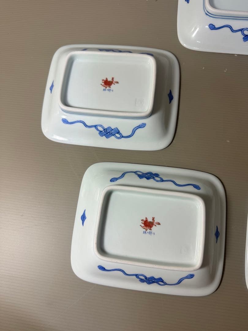 2367 林九郎窯 古伊万里風 青海波地紋雪輪 銘々皿５枚組 波佐見焼　未使用