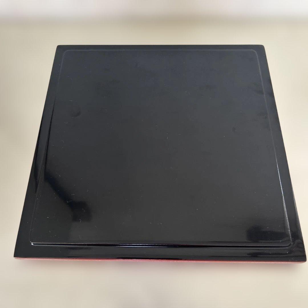 川連漆器 朱内黒 三段重めんとり 蓋二枚