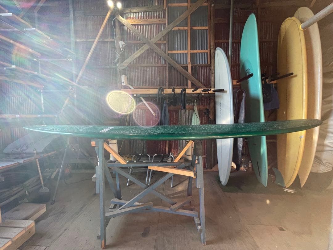 緑色ロングボード シングルフィン　ソフトピグ