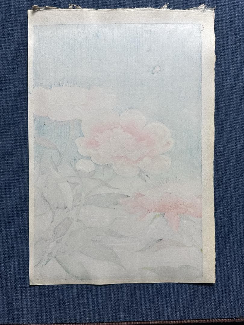 希少！大野麦風 木版画「蜂に芍薬の図」