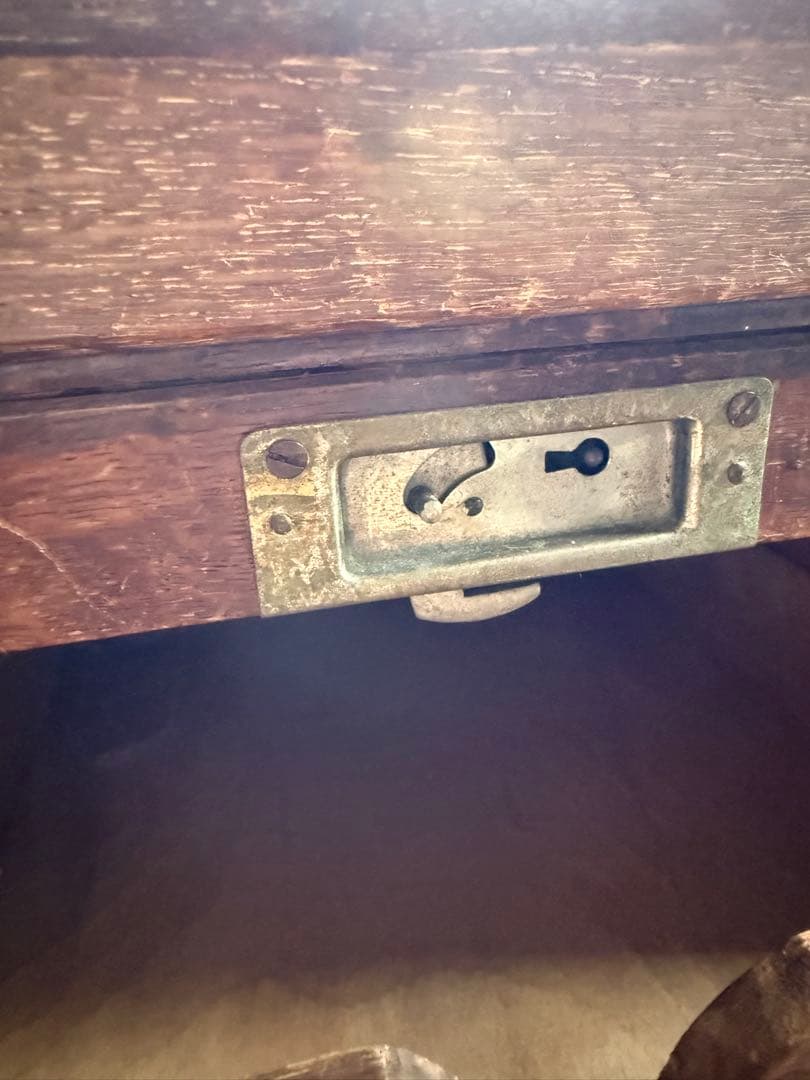 アンティーク木製スライド式蛇腹 ジャバラ扉4段引き出し収納 店舗什器