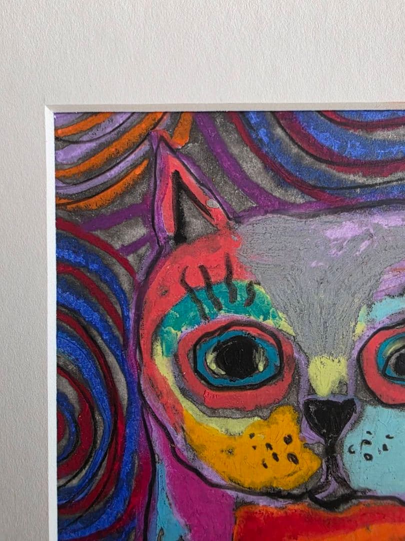 猫のパステル画（サイン入り）