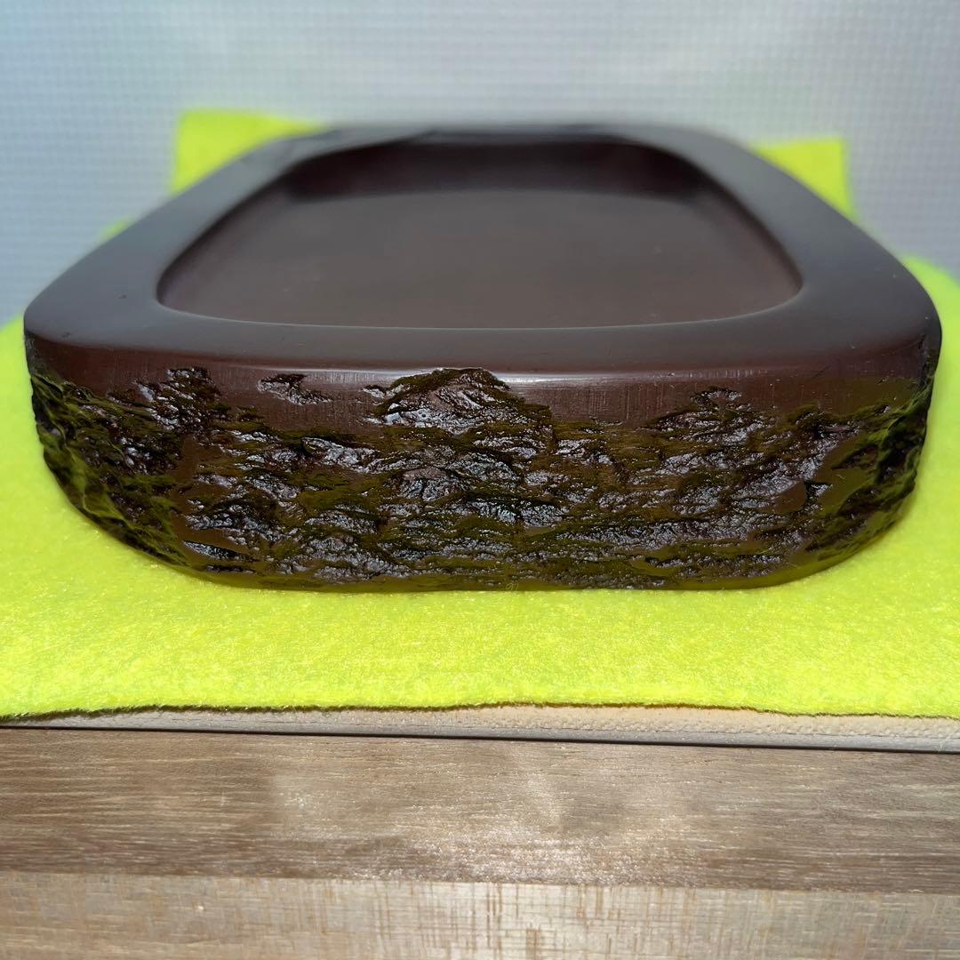 ⭕️赤間硯　笹竹彫刻研　下井昭竜山　未使用美品　四六寸大