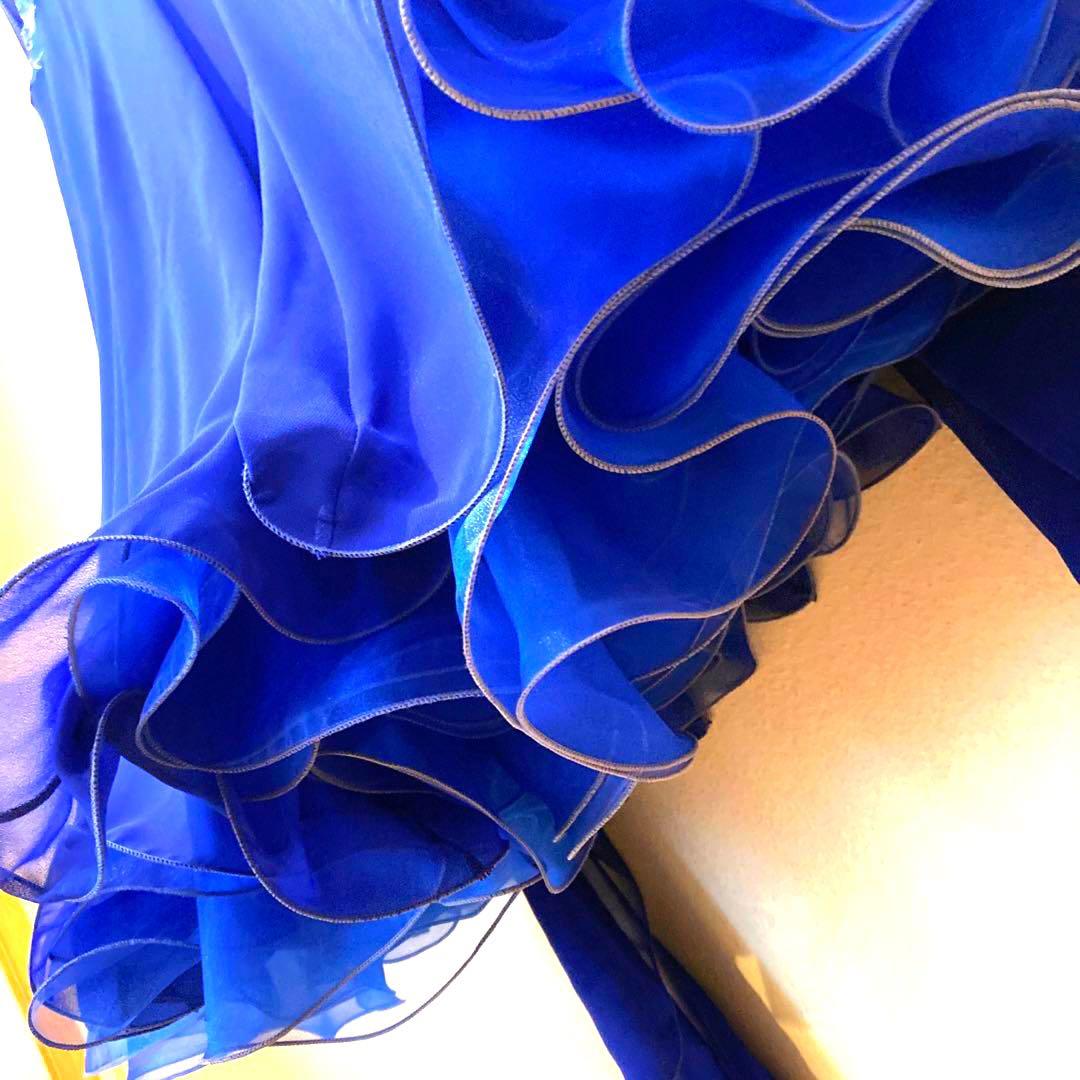 社交ダンスドレス モダン スタンダード チョーカー付き ブルー