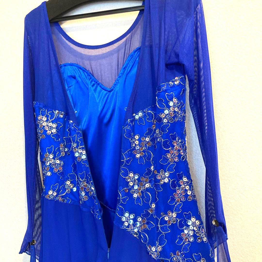 社交ダンスドレス モダン スタンダード チョーカー付き ブルー