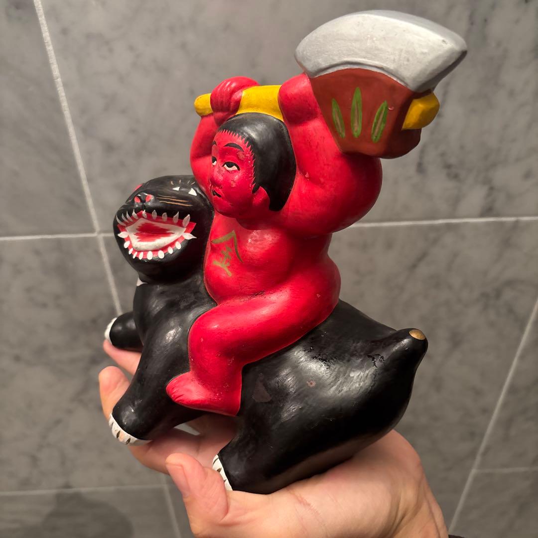 郷土玩具 秋田 民藝　中山土人形 美しい色彩と手仕事の「熊乗り金太郎」