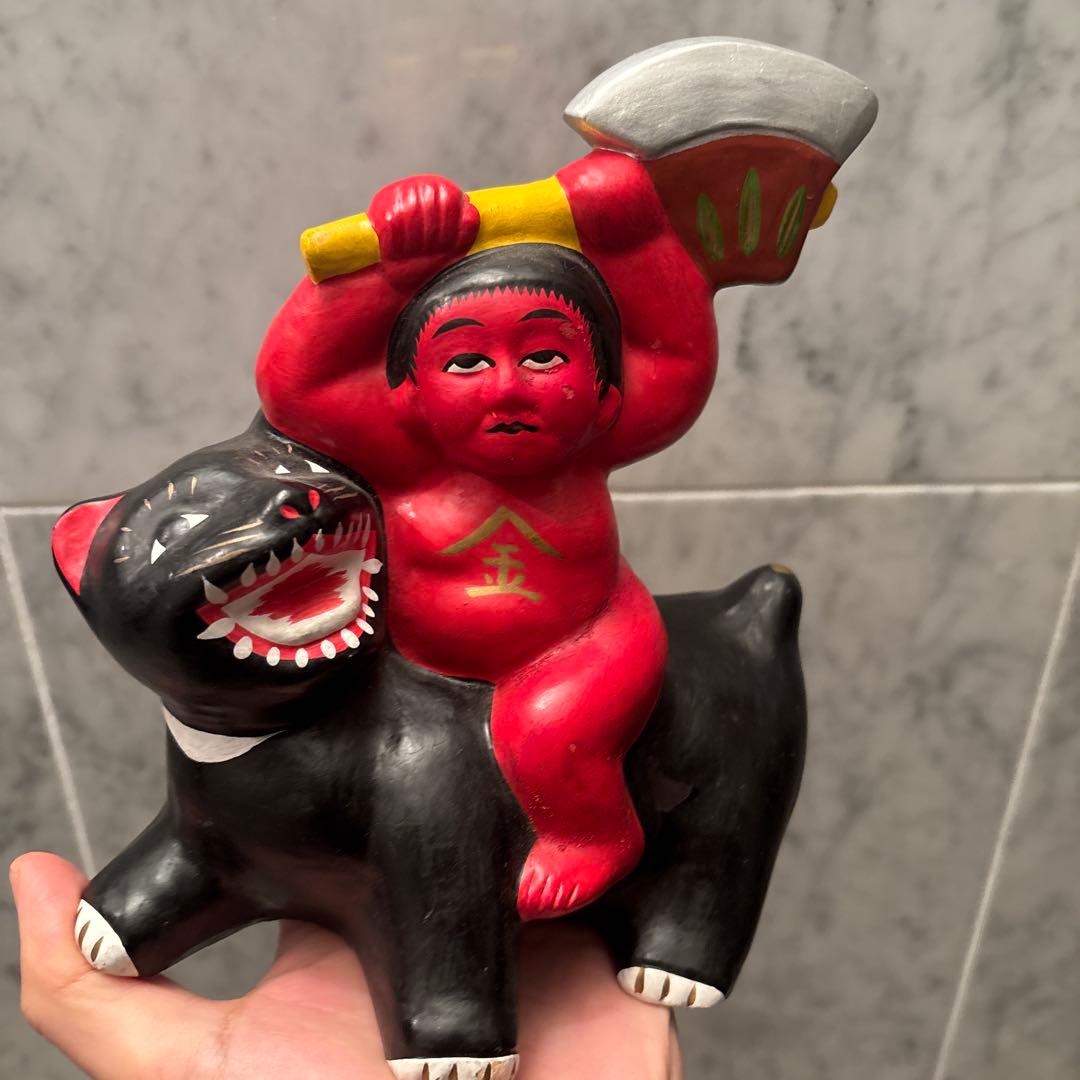 郷土玩具 秋田 民藝　中山土人形 美しい色彩と手仕事の「熊乗り金太郎」