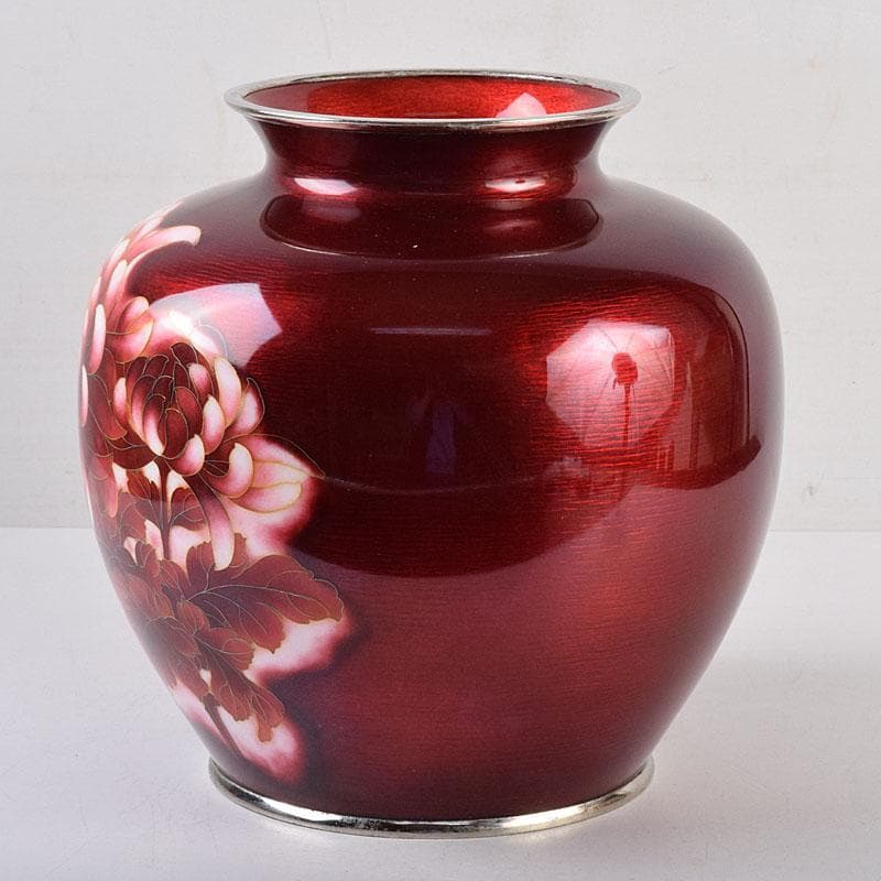 七宝焼　太田七宝造　透釉　旭光釉　菊文　花瓶　共箱　M　R8971H