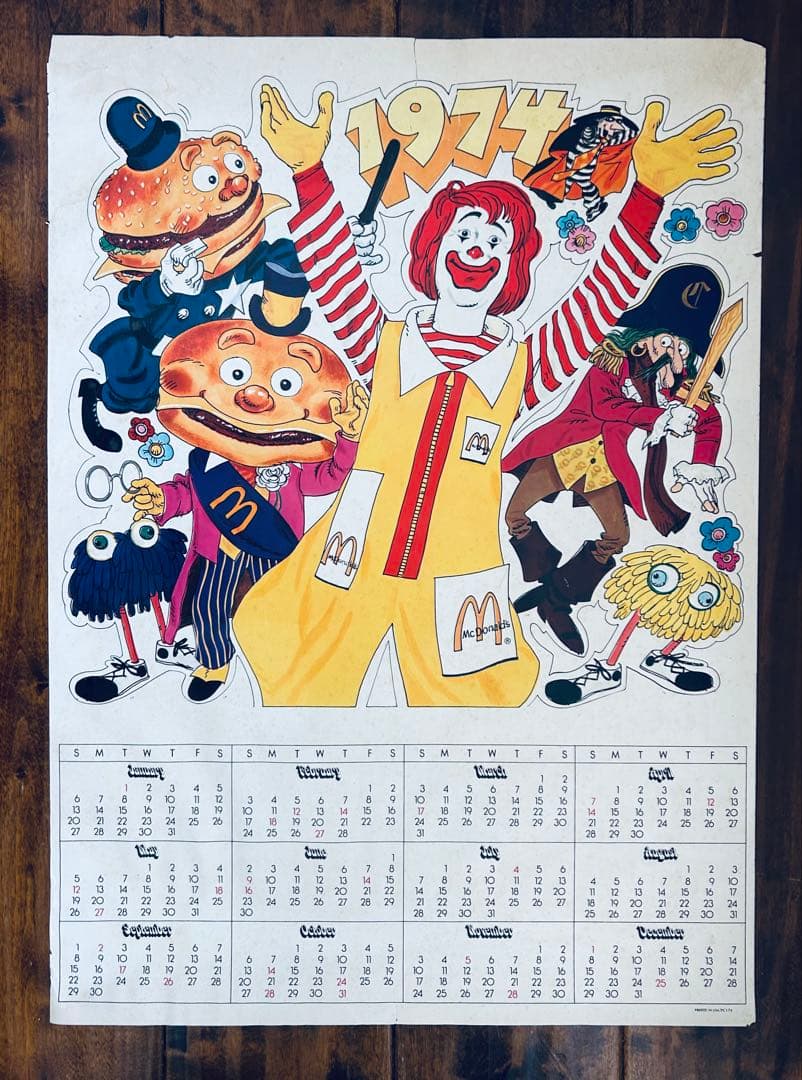 74' McDonalds Calendar マクドナルドカレンダー 当時レトロ