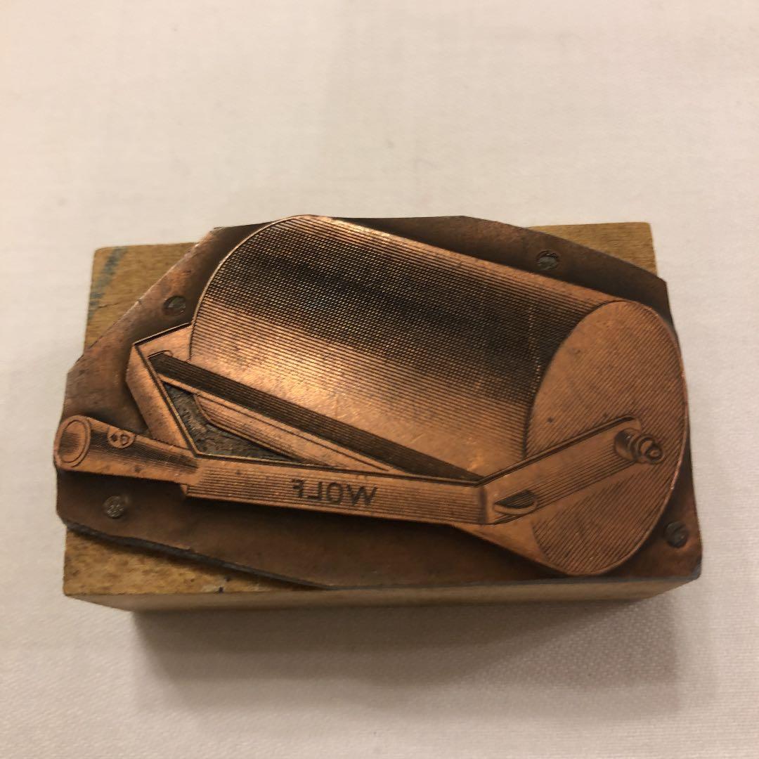 イギリス　アンティーク　印刷用スタンプ　真鍮と木材　４点セット