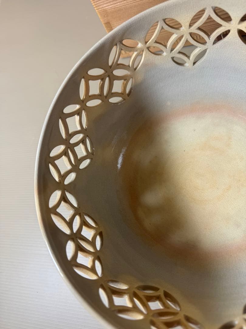 2752 萩焼深川本窯　12代　田原陶兵衛　七宝透鉢　鉢　菓子鉢　未使用