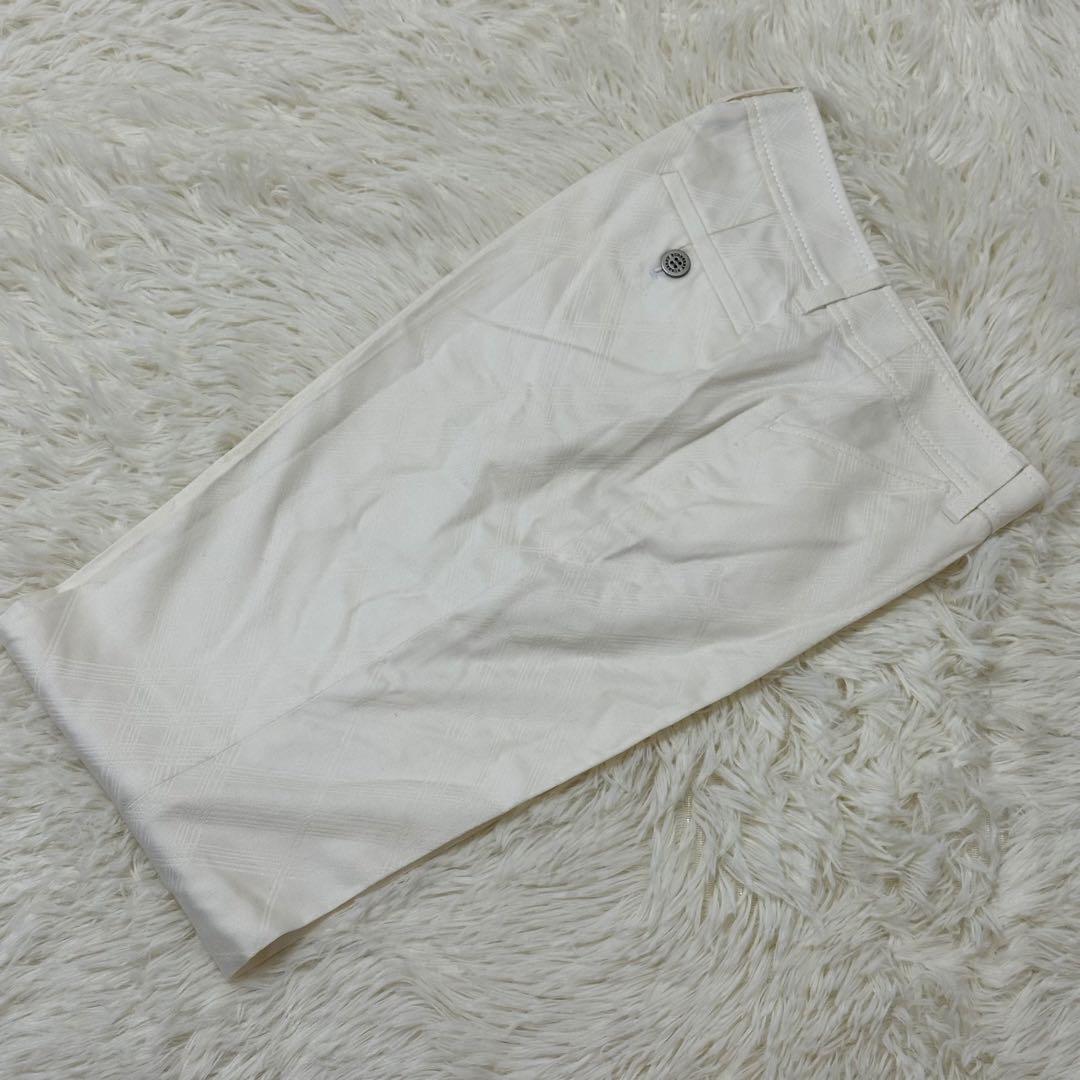 バーバリーロンドン 34 白 ボトムス 格子柄 チェック センタープリーツ