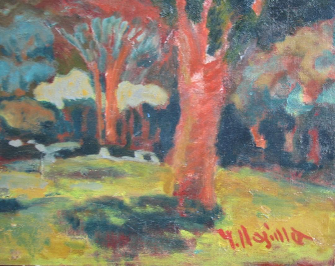 野嶋佳浩「比叡山（植物園より眺む」P10号油彩,京都東峰美術旧蔵,額なし