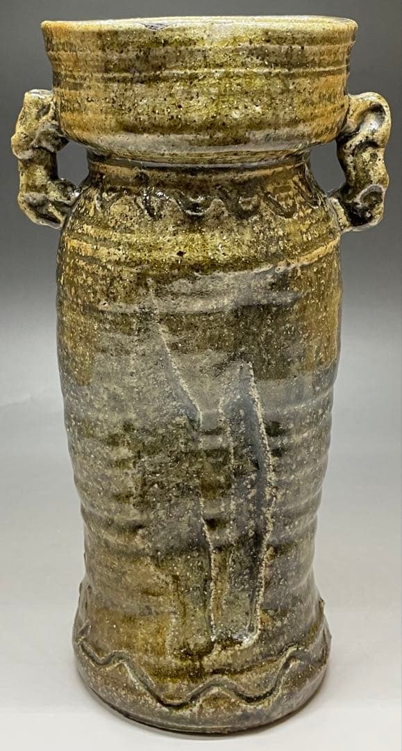 古伊賀　伊賀焼　耳付花入　合箱　e5016