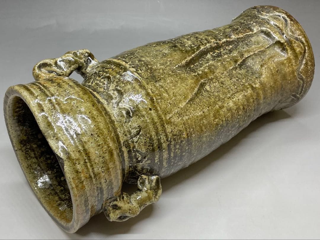 古伊賀　伊賀焼　耳付花入　合箱　e5016