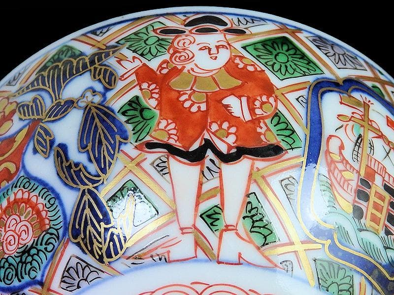 大聖寺伊万里　金襴手　五艘船に南蛮人の図　蓋茶碗　F318AS-CXy