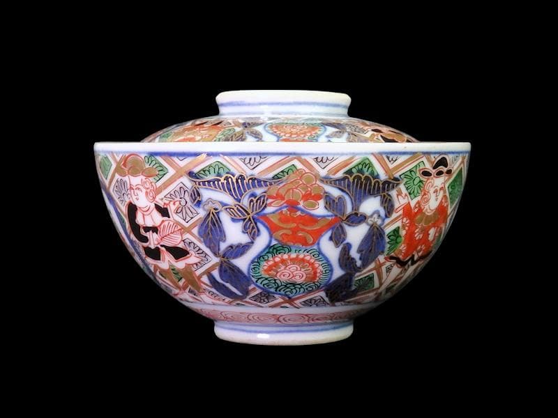 大聖寺伊万里　金襴手　五艘船に南蛮人の図　蓋茶碗　F318AS-CXy