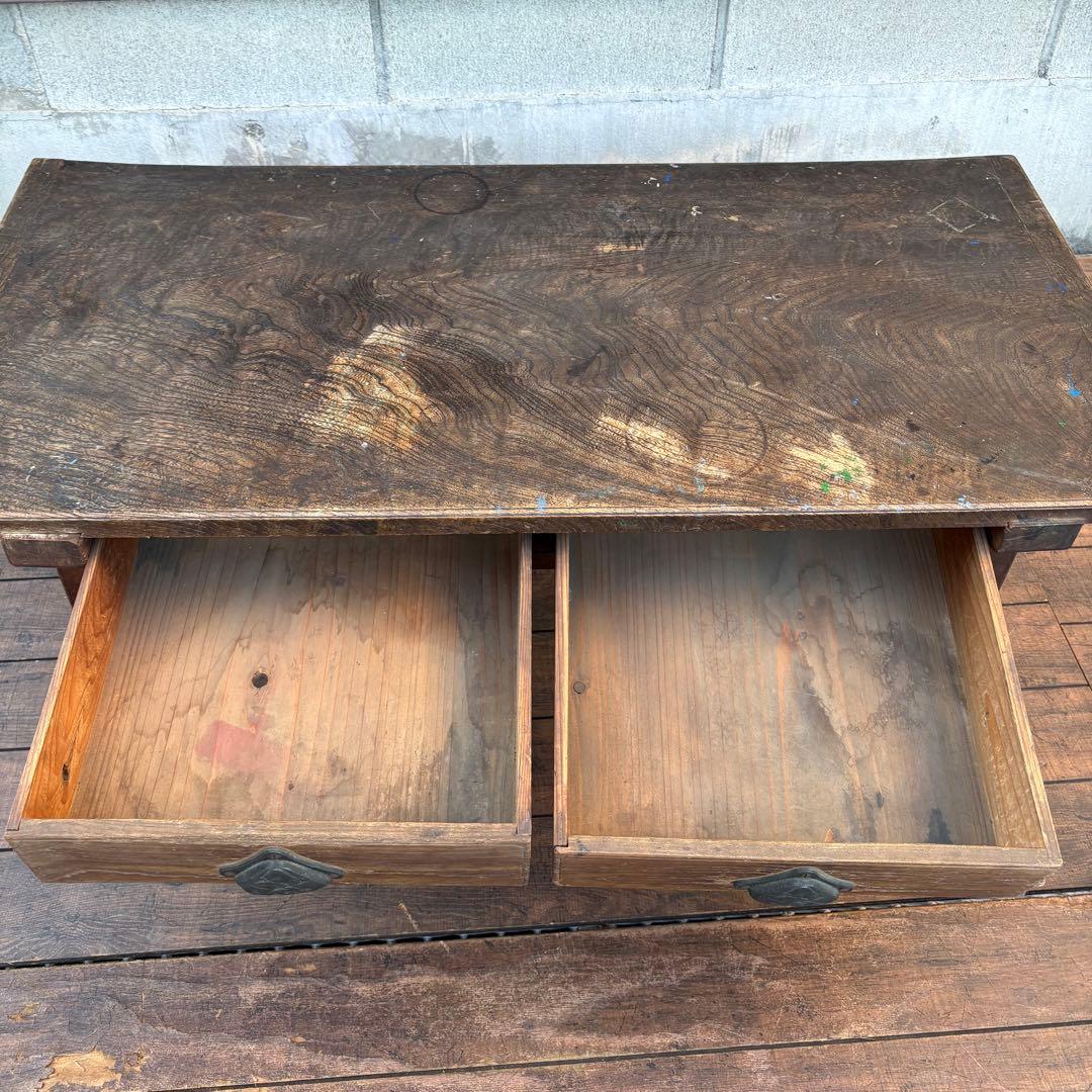 昭和レトロ 古家具 無垢材 木製座卓 引き出し付き ちゃぶ台 文机 お経台 経机