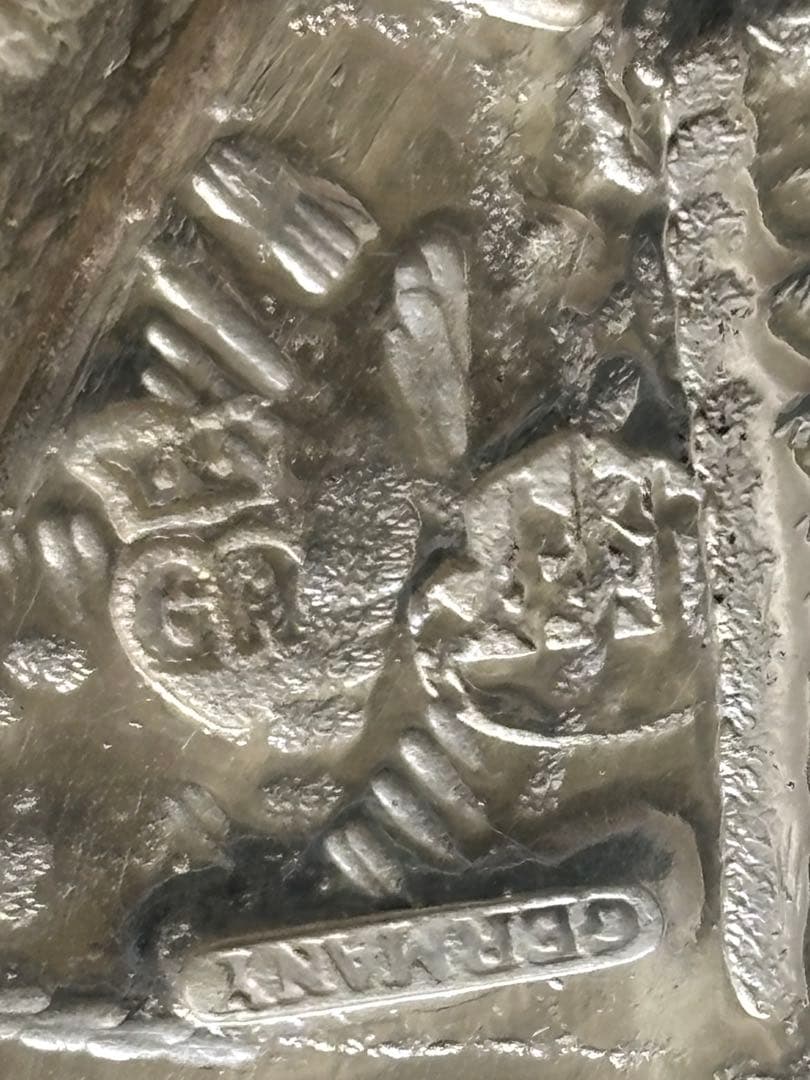 ドイツ製　アンティークシルバー　バスケット　ピアス細工　ロココ　リボン　天使